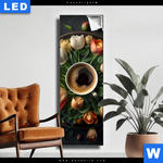 Leuchtbild Kaffee Inmitten Wunderschoener Blumen Schmal Produktvorschau mit dem Bild Kaffee inmitten wunderschöner Blumen im Format Schmal.
