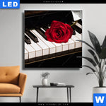 Leuchtbild Klavier Rose Quadrat Produktvorschau mit dem Bild Klavier & Rose im Format Quadrat.