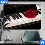 Leuchtbild Klavier Rose Querformat Produktvorschau mit dem Bild Klavier & Rose im Format Querformat.
