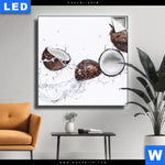 Leuchtbild Kokosnuesse Mit Wasserspritzer Quadrat Produktvorschau mit dem Bild Kokosnüsse mit Wasserspritzer im Format Quadrat.