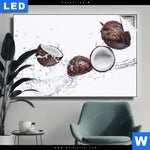 Leuchtbild Kokosnuesse Mit Wasserspritzer Querformat Produktvorschau mit dem Bild Kokosnüsse mit Wasserspritzer im Format Querformat.