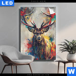 Leuchtbild Kreativer Hirsch Mit Farbspritzern Hochformat Produktvorschau mit dem Bild Kreativer Hirsch mit Farbspritzern im Format Hochformat.