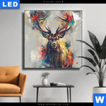 Leuchtbild Kreativer Hirsch Mit Farbspritzern Quadrat Produktvorschau mit dem Bild Kreativer Hirsch mit Farbspritzern im Format Quadrat.