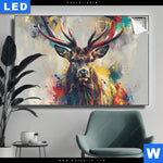 Leuchtbild Kreativer Hirsch Mit Farbspritzern Querformat Produktvorschau mit dem Bild Kreativer Hirsch mit Farbspritzern im Format Querformat.