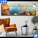 Leuchtbild Kuestenlandschaft Mit Altem Baum Panorama Produktvorschau mit dem Bild Küstenlandschaft mit altem Baum im Format Panorama.