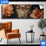 Leuchtbild Leopard Im Bluetenmeer Panorama Produktvorschau mit dem Bild Leopard im Blütenmeer im Format Panorama.