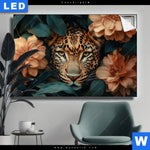 Leuchtbild Leopard Im Bluetenmeer Querformat Produktvorschau mit dem Bild Leopard im Blütenmeer im Format Querformat.