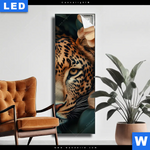 Leuchtbild Leopard Im Bluetenmeer Schmal Produktvorschau mit dem Bild Leopard im Blütenmeer im Format Schmal.
