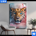 Leuchtbild Leopard Im Farbnebel Hochformat Produktvorschau mit dem Bild Leopard im Farbnebel im Format Hochformat.