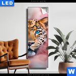Leuchtbild Leopard Im Farbnebel Schmal Produktvorschau mit dem Bild Leopard im Farbnebel im Format Schmal.