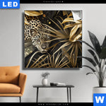 Leuchtbild Leopard In Goldener Tarnung Quadrat Produktvorschau mit dem Bild Leopard in goldener Tarnung im Format Quadrat.