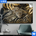 Leuchtbild Leopard In Goldener Tarnung Querformat Produktvorschau mit dem Bild Leopard in goldener Tarnung im Format Querformat.