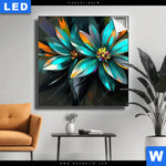 Leuchtbild Leuchtende Fantasieblueten Quadrat Produktvorschau mit dem Bild Leuchtende Fantasieblüten im Format Quadrat.