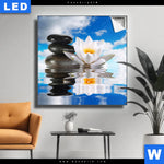 Leuchtbild Lilie Zensteine Quadrat Produktvorschau mit dem Bild Lilie & Zensteine im Format Quadrat.