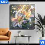 Leuchtbild Lilien Im Morgenlicht Quadrat Produktvorschau mit dem Bild Lilien im Morgenlicht im Format Quadrat.