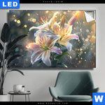 Leuchtbild Lilien Im Morgenlicht Querformat Produktvorschau mit dem Bild Lilien im Morgenlicht im Format Querformat.