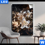 Leuchtbild Lilien In Goldenem Rauch Hochformat Produktvorschau mit dem Bild Lilien in goldenem Rauch im Format Hochformat.