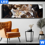 Leuchtbild Lilien In Goldenem Rauch Panorama Produktvorschau mit dem Bild Lilien in goldenem Rauch im Format Panorama.