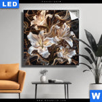 Leuchtbild Lilien In Goldenem Rauch Quadrat Produktvorschau mit dem Bild Lilien in goldenem Rauch im Format Quadrat.