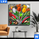 Leuchtbild Loeffel Mit Kraeutern Und Gewuerzen Quadrat Produktvorschau mit dem Bild Löffel mit Kräutern und Gewürzen im Format Quadrat.