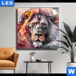 Leuchtbild Loewe Im Farbensturm Quadrat Produktvorschau mit dem Bild Löwe im Farbensturm im Format Quadrat.