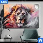 Leuchtbild Loewe Im Farbensturm Querformat Produktvorschau mit dem Bild Löwe im Farbensturm im Format Querformat.