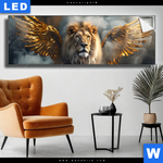 Leuchtbild Loewe Mit Goldenen Fluegeln Panorama Produktvorschau mit dem Bild Löwe mit goldenen Flügeln im Format Panorama.