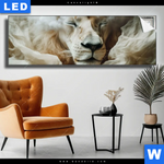 Leuchtbild Loewe Sanft Umhuellt Panorama Produktvorschau mit dem Bild Löwe sanft umhüllt im Format Panorama.
