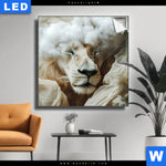 Leuchtbild Loewe Sanft Umhuellt Quadrat Produktvorschau mit dem Bild Löwe sanft umhüllt im Format Quadrat.