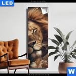 Leuchtbild Loewe Schlaeft In Blueten Schmal Produktvorschau mit dem Bild Löwe schläft in Blüten im Format Schmal.