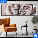 Leuchtbild Loewen Harmonie In Pastell Panorama Produktvorschau mit dem Bild Löwen - Harmonie in Pastell im Format Panorama.