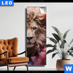Leuchtbild Loewengesicht In Buntem Rauch Schmal Produktvorschau mit dem Bild Löwengesicht in buntem Rauch im Format Schmal.
