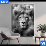 Leuchtbild Loewengesicht In Rauch Hochformat Produktvorschau mit dem Bild Löwengesicht in Rauch im Format Hochformat.