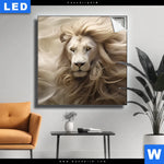 Leuchtbild Loewenkopf Mit Weisser Maehne Quadrat Produktvorschau mit dem Bild Löwenkopf mit weißer Mähne im Format Quadrat.