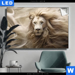 Leuchtbild Loewenkopf Mit Weisser Maehne Querformat Produktvorschau mit dem Bild Löwenkopf mit weißer Mähne im Format Querformat.