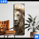 Leuchtbild Loewenkopf Mit Weisser Maehne Schmal Produktvorschau mit dem Bild Löwenkopf mit weißer Mähne im Format Schmal.