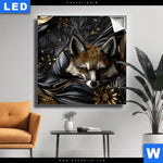 Leuchtbild Luxurioeser Fuchs Mit Blumen Quadrat Produktvorschau mit dem Bild Luxuriöser Fuchs mit Blumen im Format Quadrat.