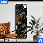 Leuchtbild Luxurioeser Fuchs Mit Blumen Schmal Produktvorschau mit dem Bild Luxuriöser Fuchs mit Blumen im Format Schmal.