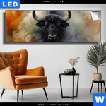 Leuchtbild Maechtiger Bueffel Panorama Produktvorschau mit dem Bild Mächtiger Büffel im Format Panorama.