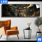 Leuchtbild Magischer Hirsch Im Sternenlicht Panorama Produktvorschau mit dem Bild Magischer Hirsch im Sternenlicht im Format Panorama.