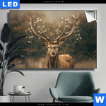 Leuchtbild Magischer Hirsch Im Waldrand Querformat Produktvorschau mit dem Bild Magischer Hirsch im Waldrand im Format Querformat.