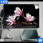 Leuchtbild Magnolien Zen Steine Querformat Produktvorschau mit dem Bild Magnolien & Zen Steine im Format Querformat.