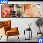 Leuchtbild Meditativer Buddha In Blumen Panorama Produktvorschau mit dem Bild Meditativer Buddha in Blumen im Format Panorama.