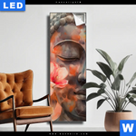 Leuchtbild Meditativer Buddha In Blumen Schmal Produktvorschau mit dem Bild Meditativer Buddha in Blumen im Format Schmal.