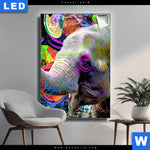 Leuchtbild Moderner Bunter Elefant No 2 Hochformat Produktvorschau mit dem Bild Moderner bunter Elefant No. 2 im Format Hochformat.