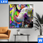 Leuchtbild Moderner Bunter Elefant No 2 Quadrat Produktvorschau mit dem Bild Moderner bunter Elefant No. 2 im Format Quadrat.