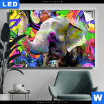 Leuchtbild Moderner Bunter Elefant No 2 Querformat Produktvorschau mit dem Bild Moderner bunter Elefant No. 2 im Format Querformat.