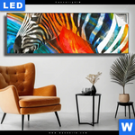 Leuchtbild Modernes Buntes Zebra Panorama Produktvorschau mit dem Bild Modernes Buntes Zebra im Format Panorama.
