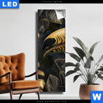 Leuchtbild Monstera Und Tukan Gold Schmal Produktvorschau mit dem Bild Monstera und Tukan Gold im Format Schmal.