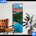 Leuchtbild Moraenensee Sonnenaufgang Schmal Produktvorschau mit dem Bild Moränensee Sonnenaufgang im Format Schmal.